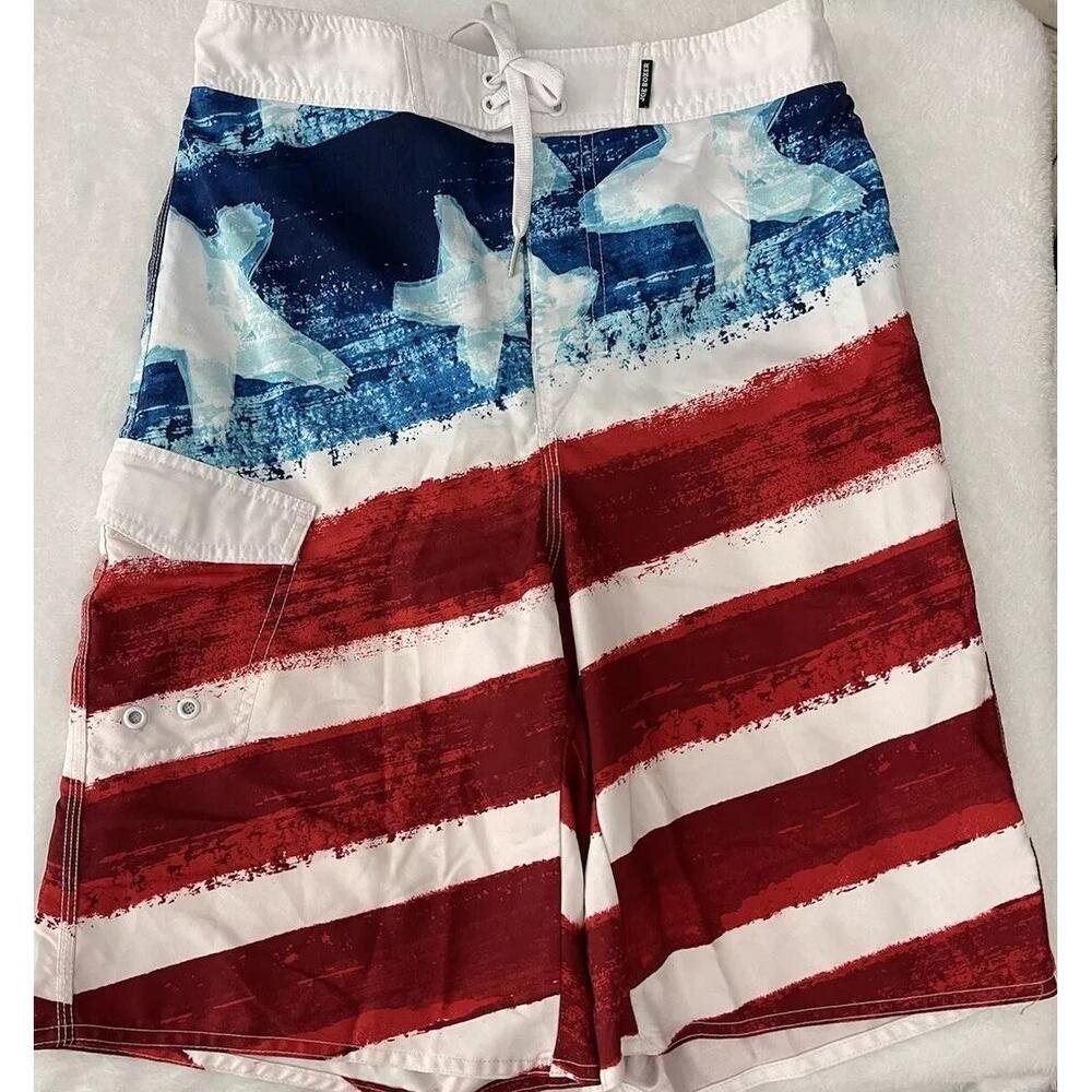 Joe Boxer Board Shorts Men's Small Swim Trunks Surf Red White Blue Patriotic